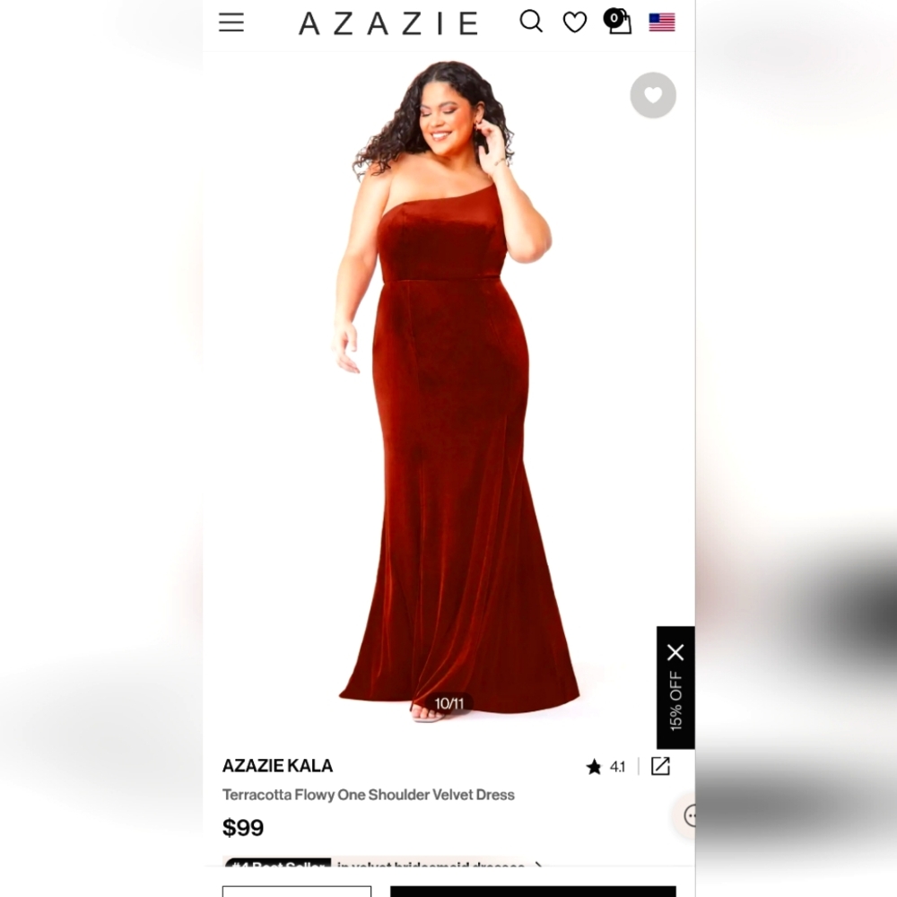 Azazie Terracotta One Shoulder Velvet Maxi Dress